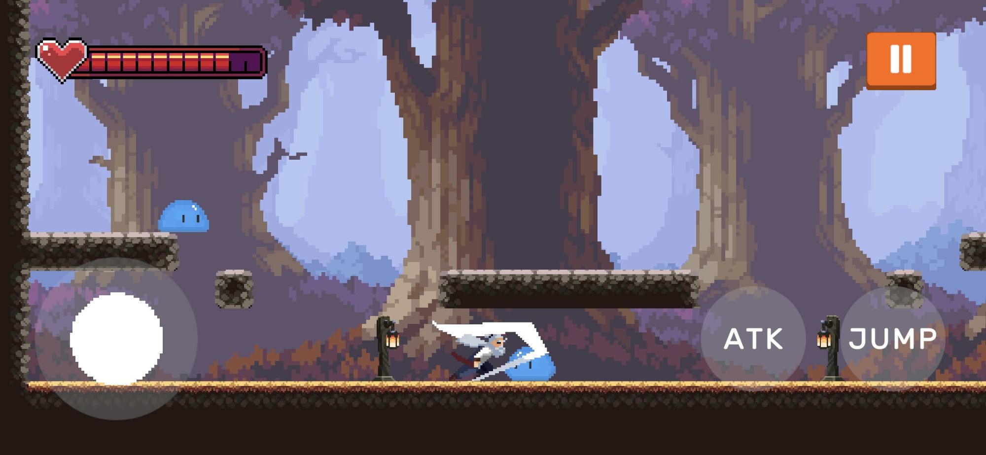 Sam mid-slash, cutting through a blue slime